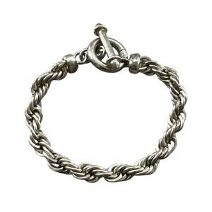 Silver Tone Rope Bracelet Braided Twist Chain Toggle Clasp 7.5"